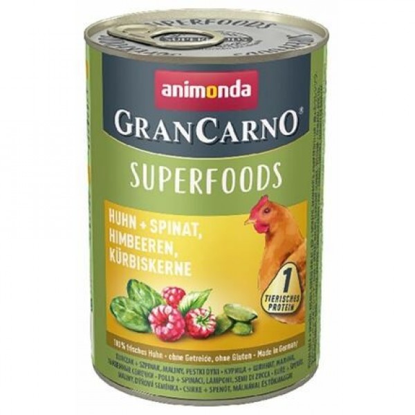 GranCarno Superfoods kuře, špenát, maliny, dýňová semínka 400 g