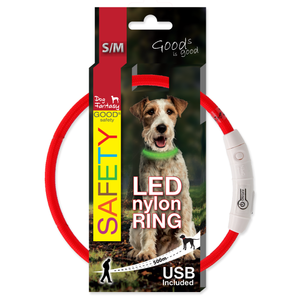 Obojek DOG FANTASY světelný USB červený 45 cm